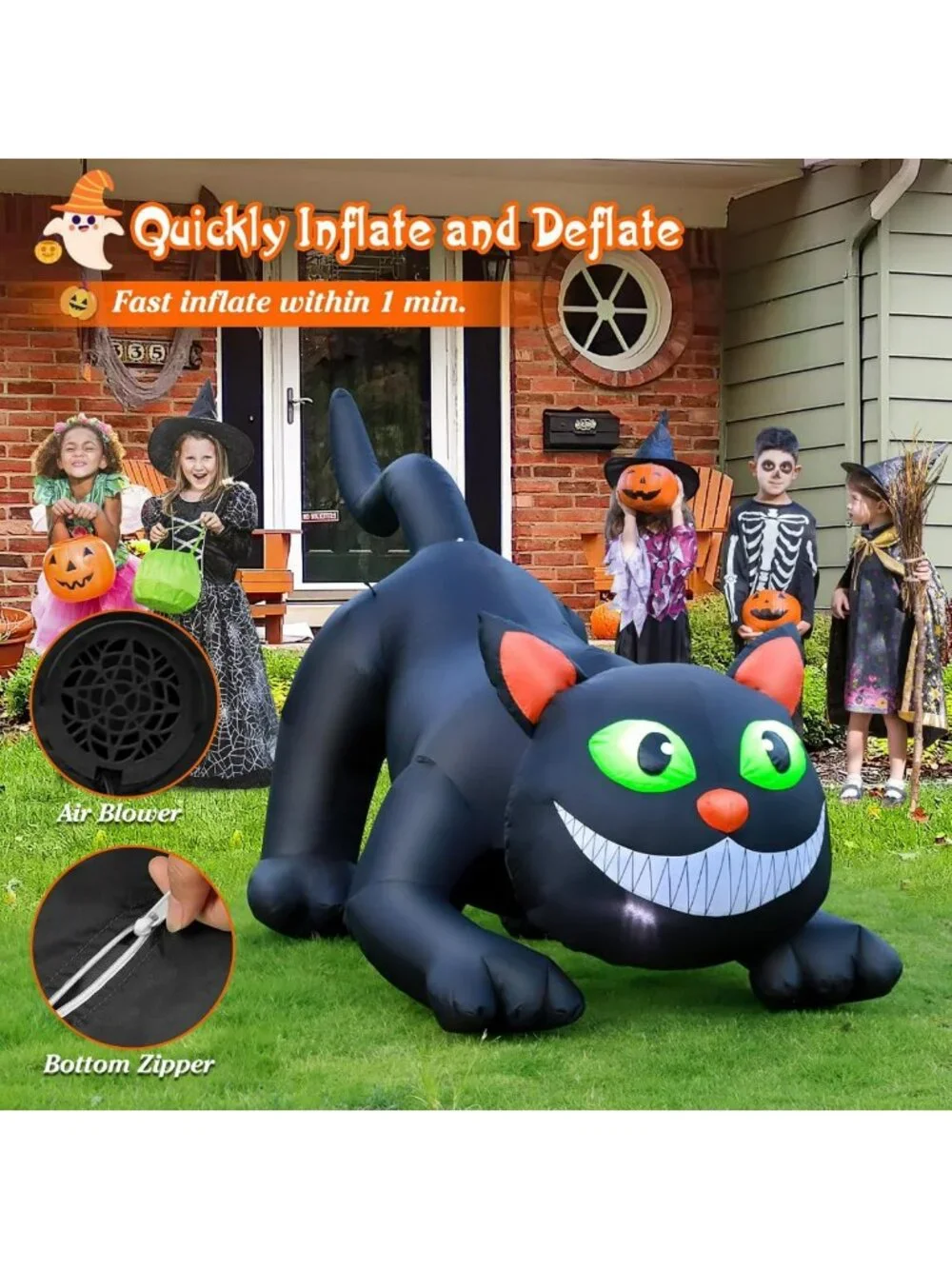 7 FT Inflatable Black Cat Halloween Yard Decor with LED Lights - Easy Setup for